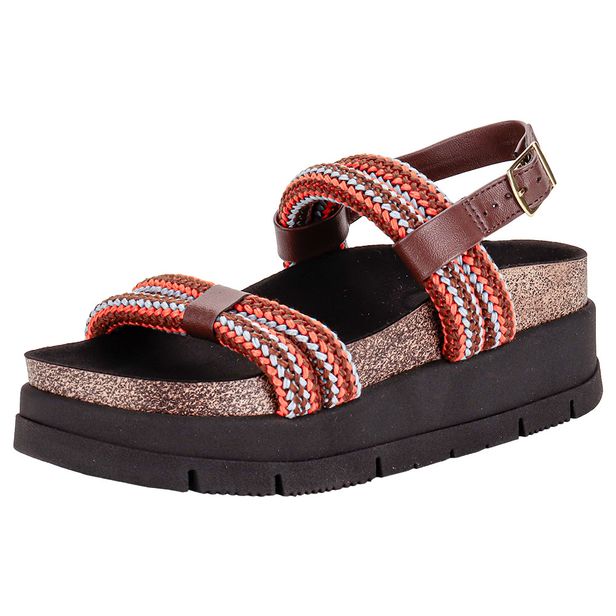 Sandália Feminina Flat Moleca 5513107 CAFÉ/PRETO 34