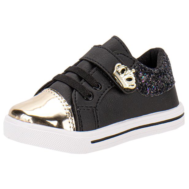 Tênis Infantil Feminino Linda Jú - 15551 PRETO/DOURADO 24