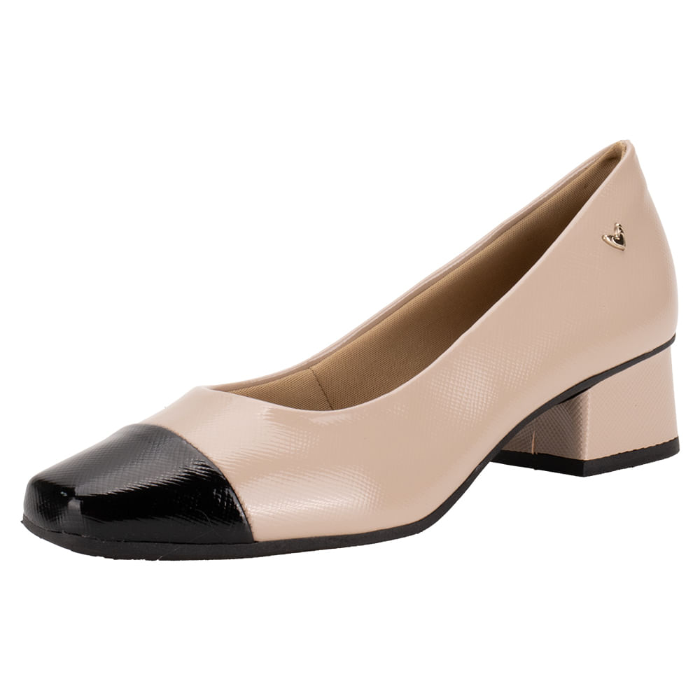 Sapato Feminino Salto Grosso Mississipi ME903 BEGE/PRETO