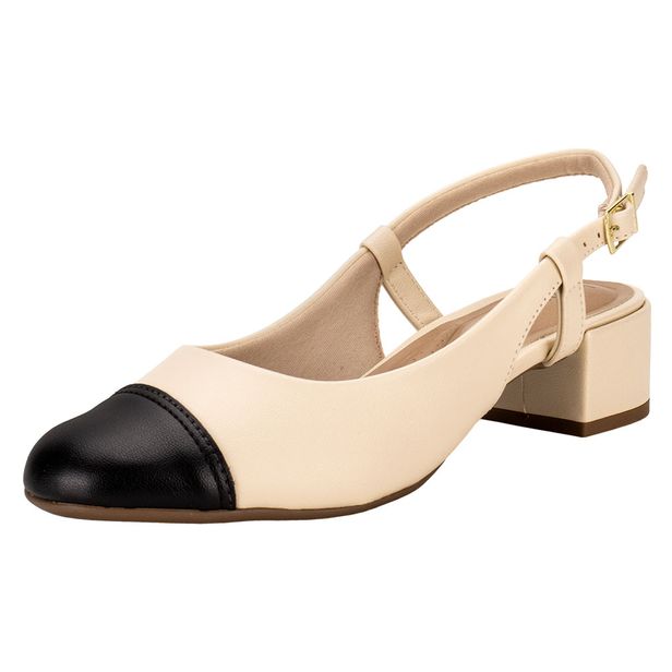 Sapato Feminino Salto Grosso Beira Rio 4301111 BEGE/PRETO 34