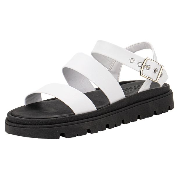 Sandália Feminina Flat Moleca 5504101 BRANCO/PRETO 34