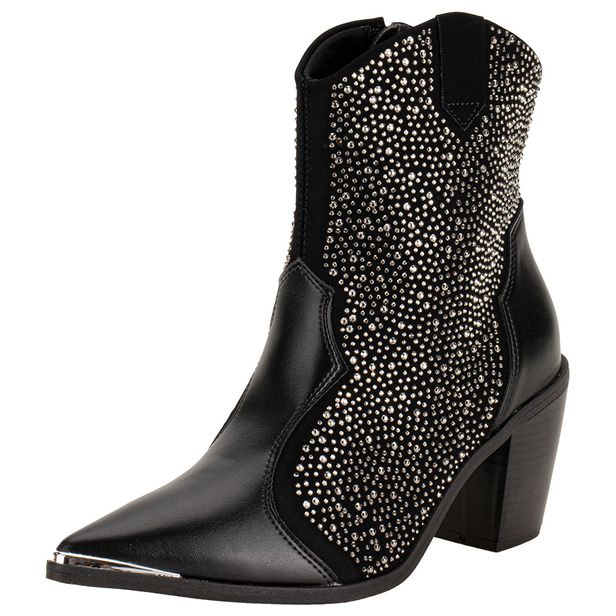 Bota Feminina Country Cano Baixo Vizzano 3070111 PRETO/PRATA 34