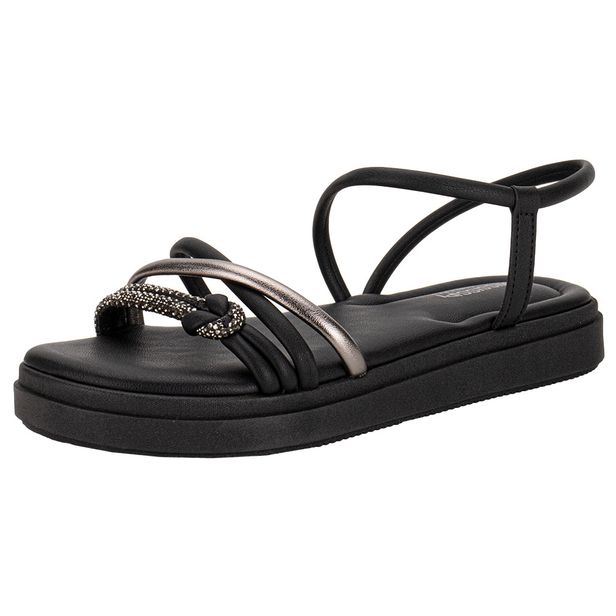 Sandália Feminina Flat Mississipi MB513 PRETO/CINZA 35