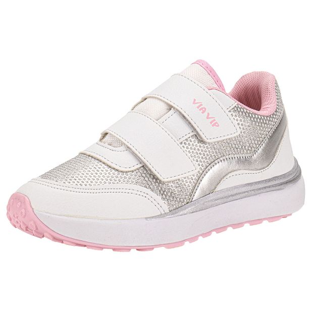 Tênis Infantil Feminino Via Vip VNJ3008 BRANCO/ROSA 29