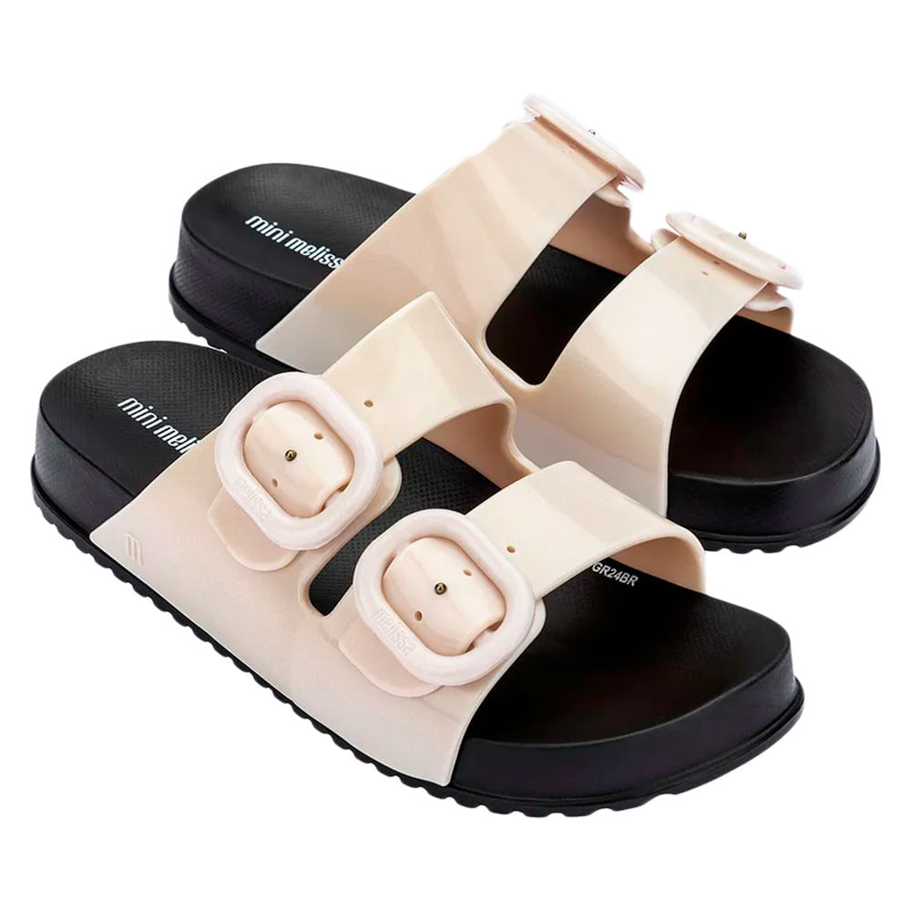 Mini Melissa Cozy Slide Infantil 35685 BEGE/PRETO | Clovis Calçados