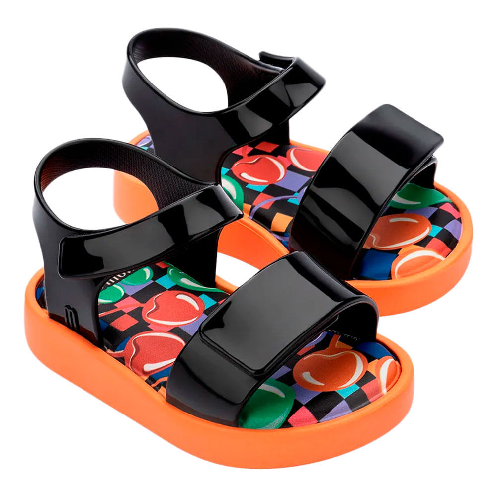 Mini Melissa Jump Print Baby 33663 PRETO/LARANJA | Clovis Calçados