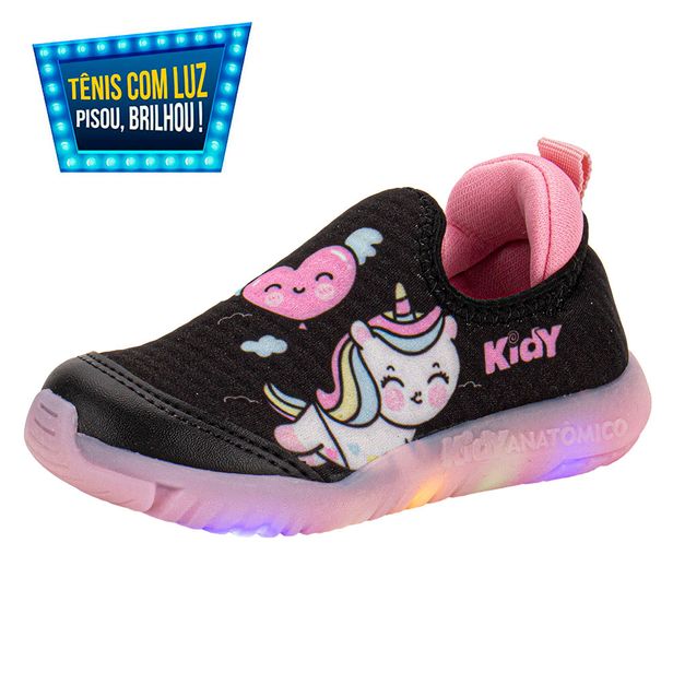 Tênis Infantil Feminino Flex Ligth Kidy 0201198 PRETO/ROSA 22