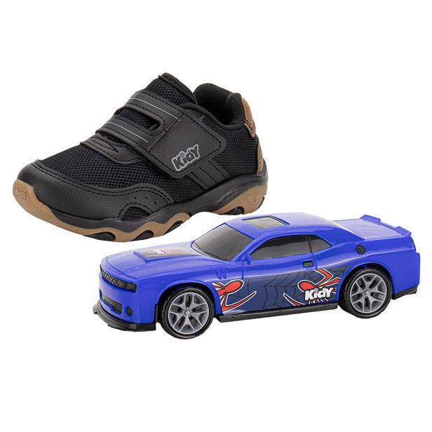 Kit Tênis Infantil Play + Carrinho Kidy 0070818 PRETO/BEGE 28
