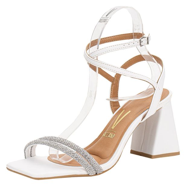 Sandália Feminina Salto Grosso Vizzano 6464419 BRANCO/PRATA 34
