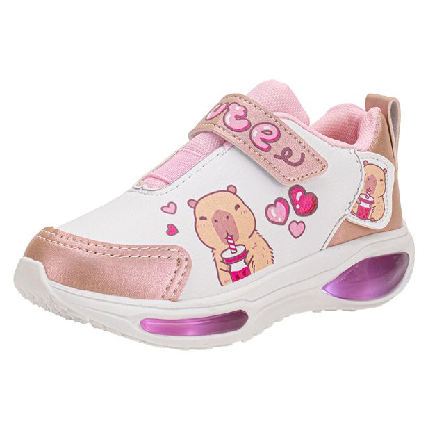 Tênis Infantil Feminino Capivara Led Minipé MP2530 BRANCO/ROSA 25