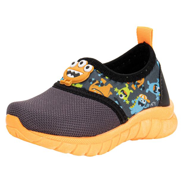 Tênis Infantil Masculino Slip On Kids Top 389 CINZA/LARANJA 23