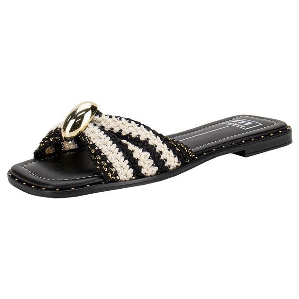 Tamanco Feminino flat Moleca 5547107 PRETO/BRANCO 35