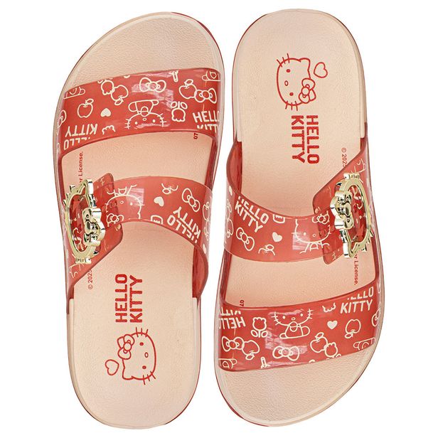 Chinelo Infantil Feminino Slide Hello Kitty Summer Grendene Kids 23280 BEGE/VERMELHO 26/27