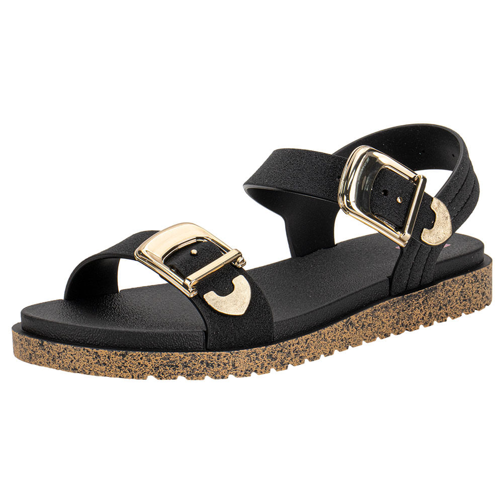 Sandália Feminina Flat Rich Zaxy 19200 PRETO | Clovis Calçados