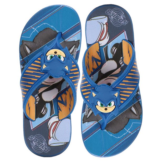 Chinelo Infantil Masculino Sonic Way Super Flop Grendene Kids 23307 AZUL/AMARELO 25