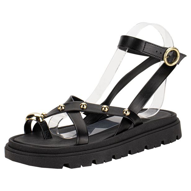 Sandália Feminina Flat Moleca 5504113 PRETO 36