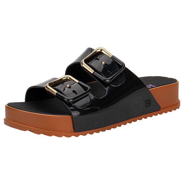 Sandália Feminina Conforto Partner Soft Zaxy 19333 PRETO/CAFÉ 33/34