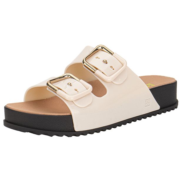 Sandália Feminina Conforto Partner Soft Zaxy 19333 BEGE/PRETO 35