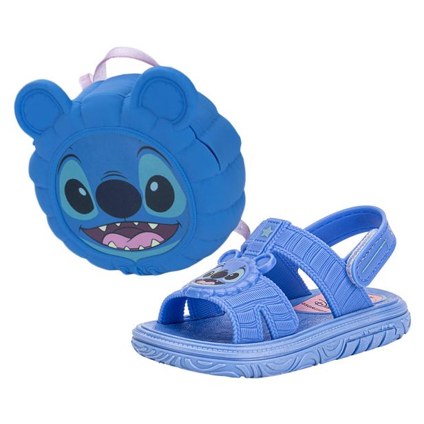 Kit Sandália Infantil Stitch e Mochila Disney Puff Grendene Kids 23224 AZUL 19