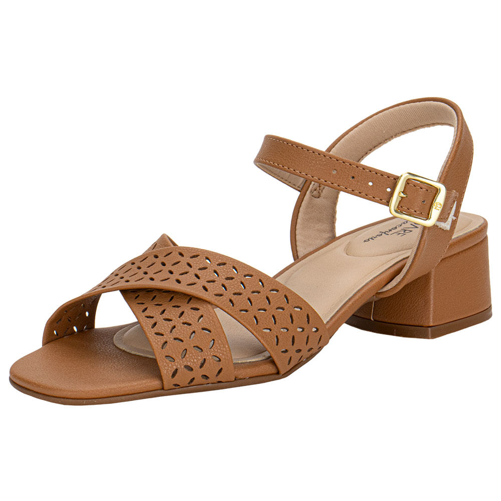 Sandália Feminina Salto Grosso Modare 7211105 CAMEL | Clovis Calçados