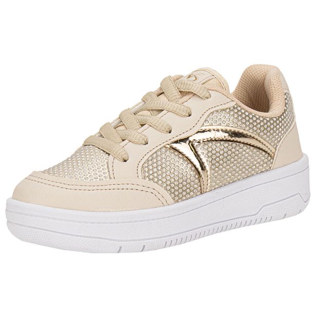 Tênis Infantil Feminino Via Vip VV4520 BEGE/DOURADO 28