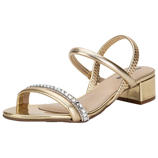 Sandália Feminina Salto Grosso Moleca 5259846 OURO 34