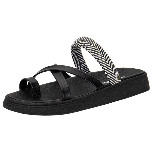Tamanco Feminino Flat Moleca 5469145 PRETO/BRANCO 34