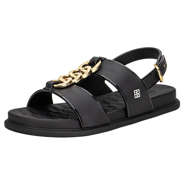 Sandália Feminina Flat Glam Zaxy 19222 PRETO 37