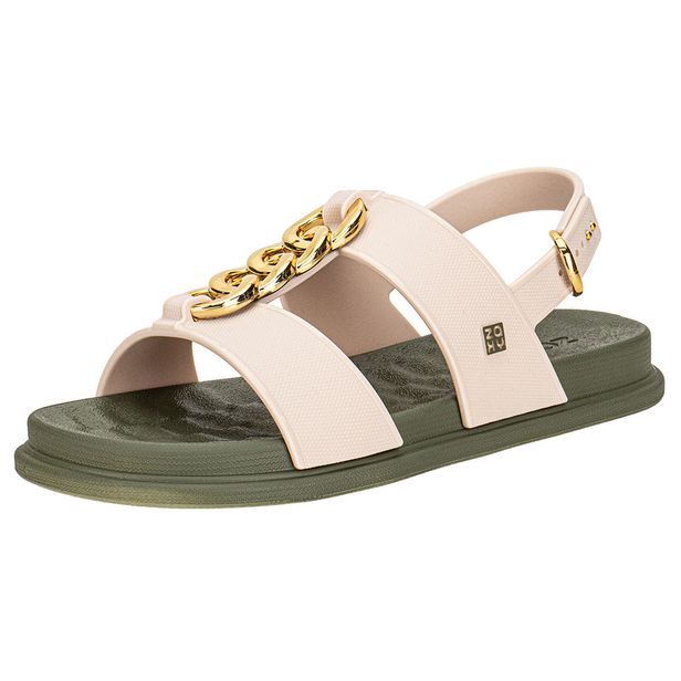Sandália Feminina Flat Glam Zaxy 19222 BEGE/VERDE 33/34