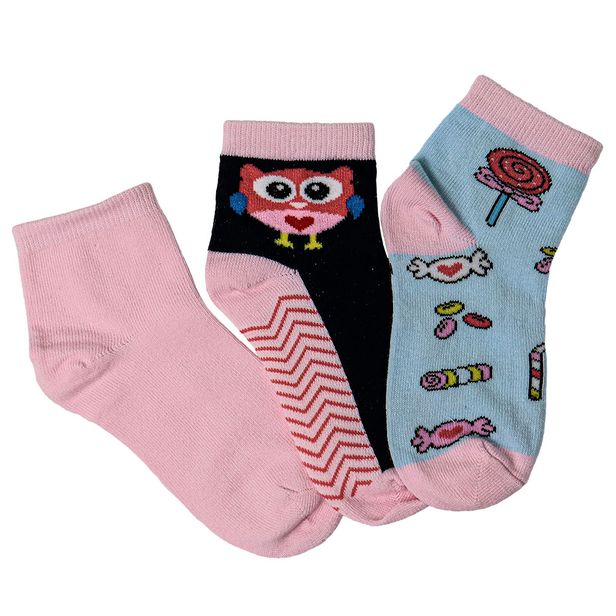 Kit Com 3 Pares de Meias Cano Curto Infantil Hoahi 21218 AZUL/ROSA 28/33