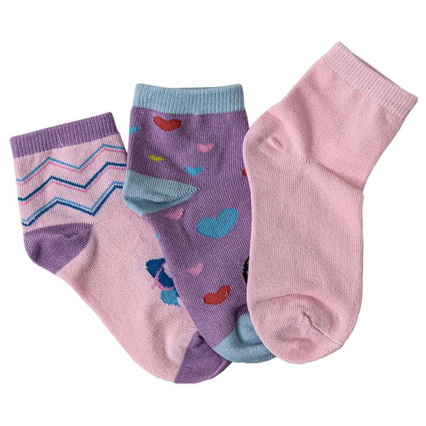 Kit Com 3 Pares de Meias Cano Curto Infantil Hoahi 21218 ROSA/LILÁS 28/33