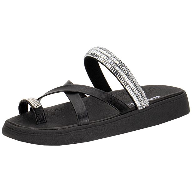 Tamanco Feminino Flat Moleca 5469147 PRETO/PRATA 34