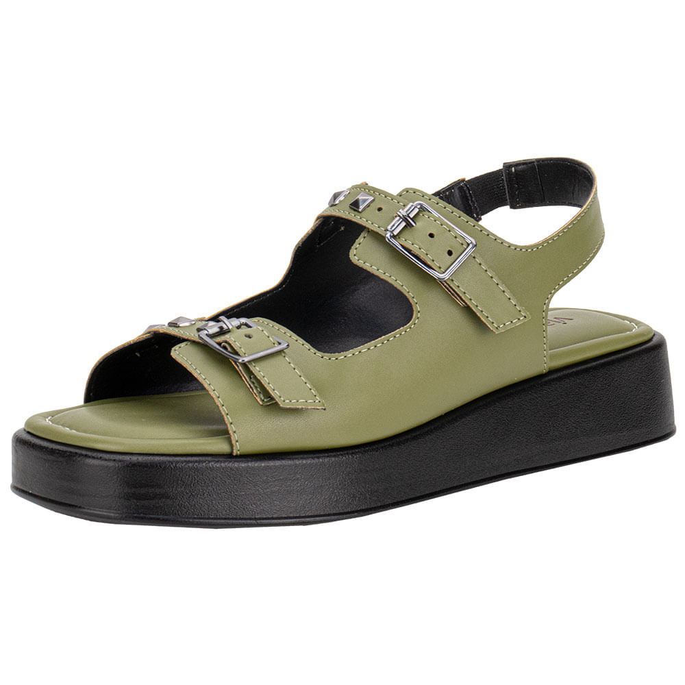 Sandália Feminina Flat Via Scarpa 174418588 VERDE/PRETO