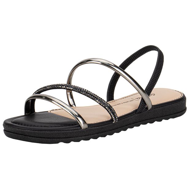 Sandália Feminina Flat Dakota Y8752 PRETO/PRATA 34