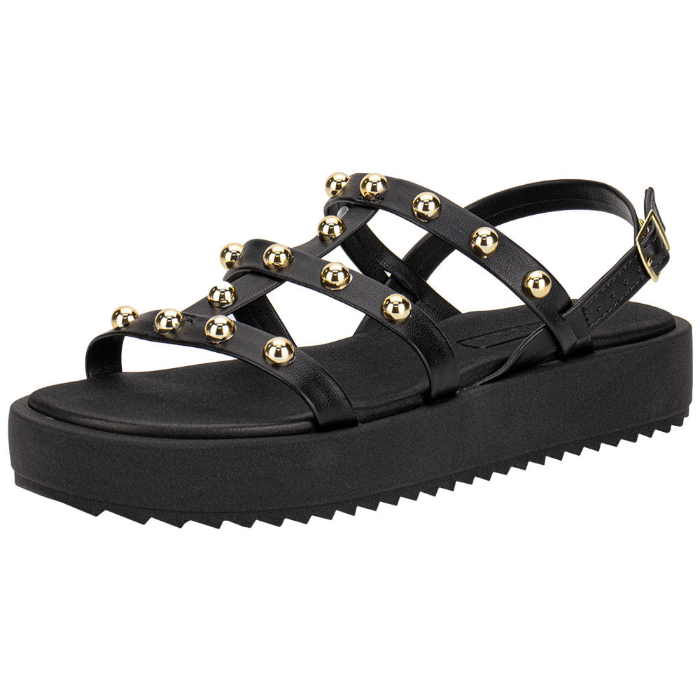 Sandália Feminina Flat Moleca 5489119 PRETO cloviscalcados