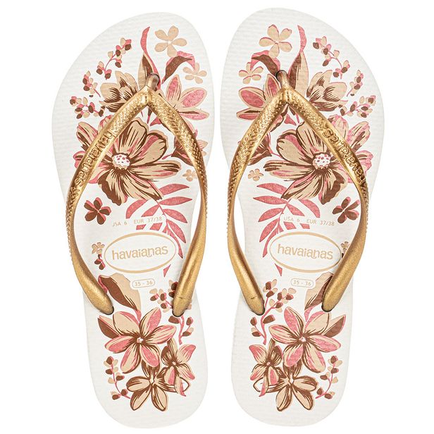 Chinelo Feminino Slim Organic Havaianas 4132823 BRANCO/DOURADO 33/34