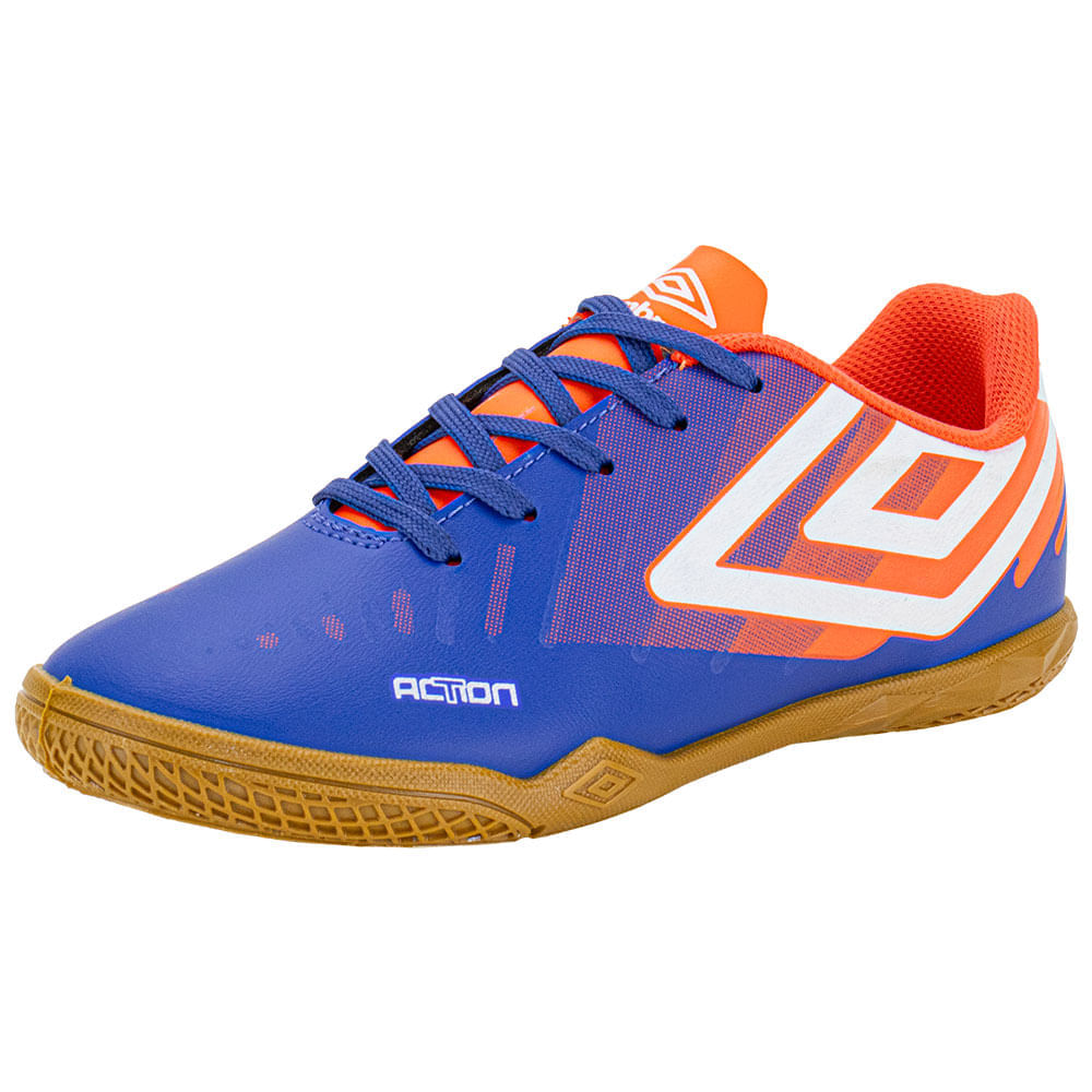 Chuteira Infantil Indoor Action Jr Umbro U07FB00285 AZUL/LARANJA
