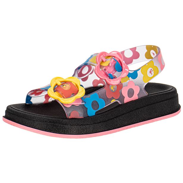 Sandália Infantil Barbie New Style II Flat Grendene Kids 23375 PRETO/ROSA 25