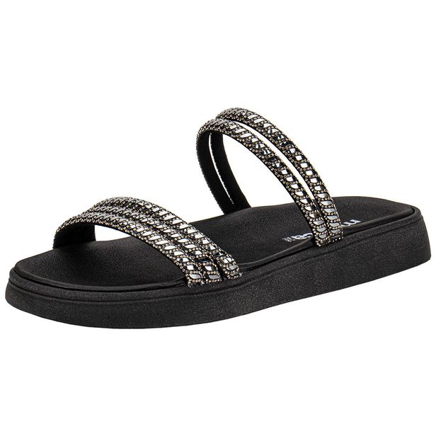 Tamanco Feminino Flat Moleca 5469135 PRETO/CINZA 34