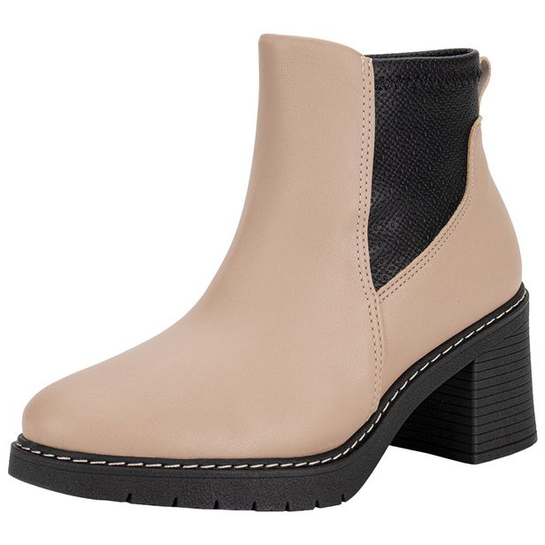 Bota Feminina Cano Baixo Piccadilly 769001 BEGE/PRETO 34