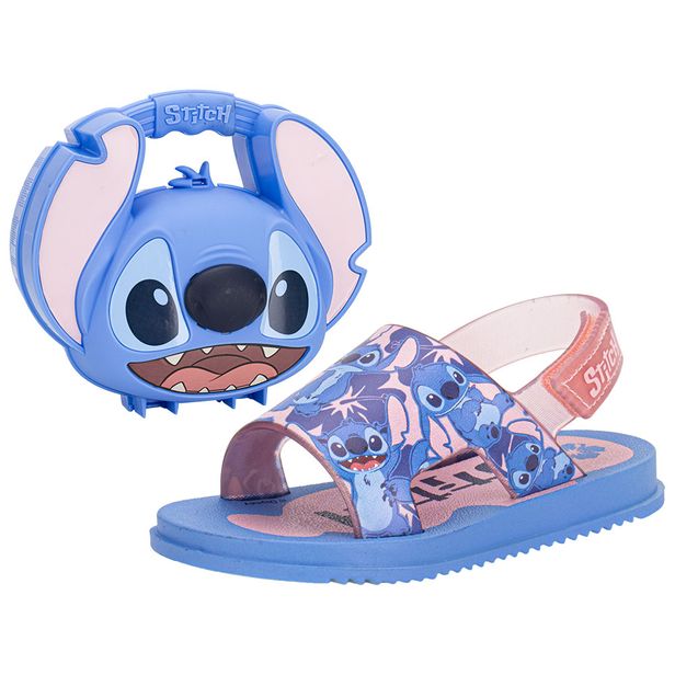 Kit Sandália Infantil Stitch + Maleta Disney Grendene Kids 23326 AZUL/ROSA 17/18