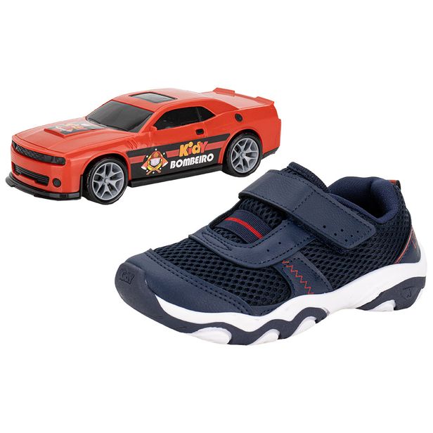 Kit Tênis Infantil Play Respitec + Carrinho Kidy 0070826 MARINHO/VERMELHO 26