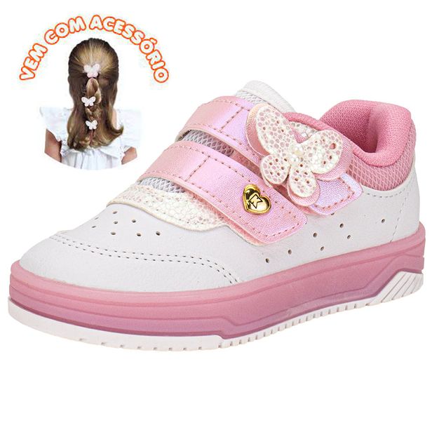 Tênis Infantil Feminino Happy Kidy 3130051 BRANCO/ROSA 22