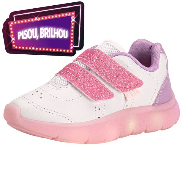 Tênis Infantil Feminino Led Flex Light Kidy 0201211 BRANCO/ROSA 22
