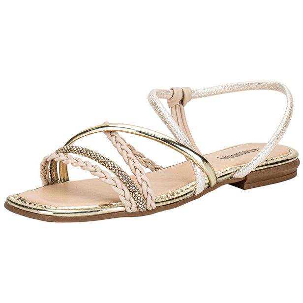 Sandália Feminina Flat Mississipi J0661 BEGE/OURO 35