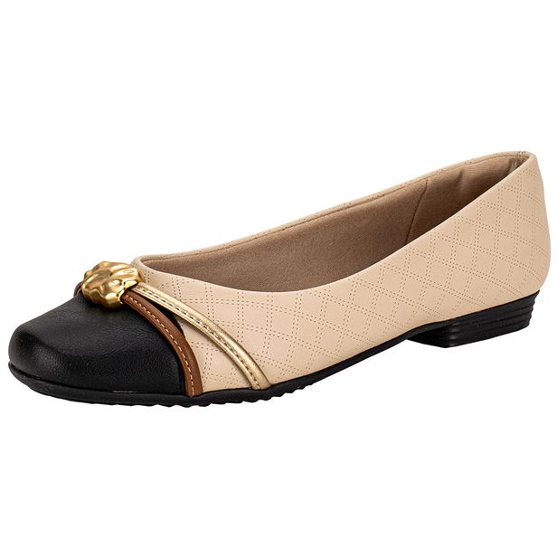 Sapatilha Feminina Flat Piccadilly 250267 BEGE/PRETO 34