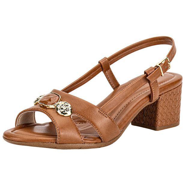 Sandália Feminina Salto Grosso ComfortFlex 2557408 CARAMELO 37