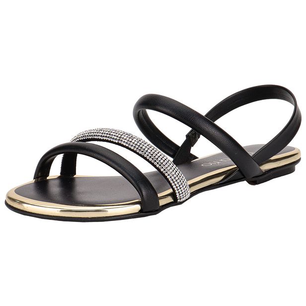 Sandália Feminina Flat Beira Rio 8367641 PRETO/OURO 34