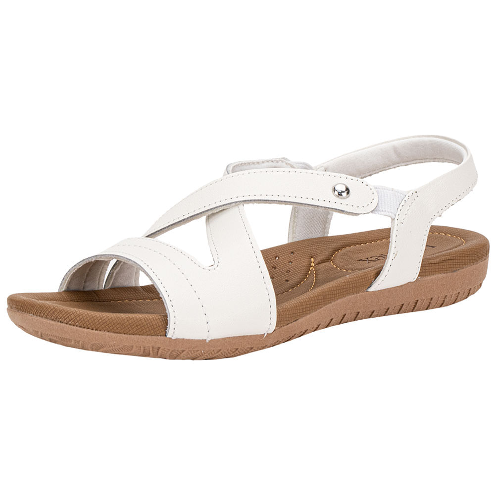 Sandália Feminina Flat Usaflex R1804 BRANCO/BEGE 34
