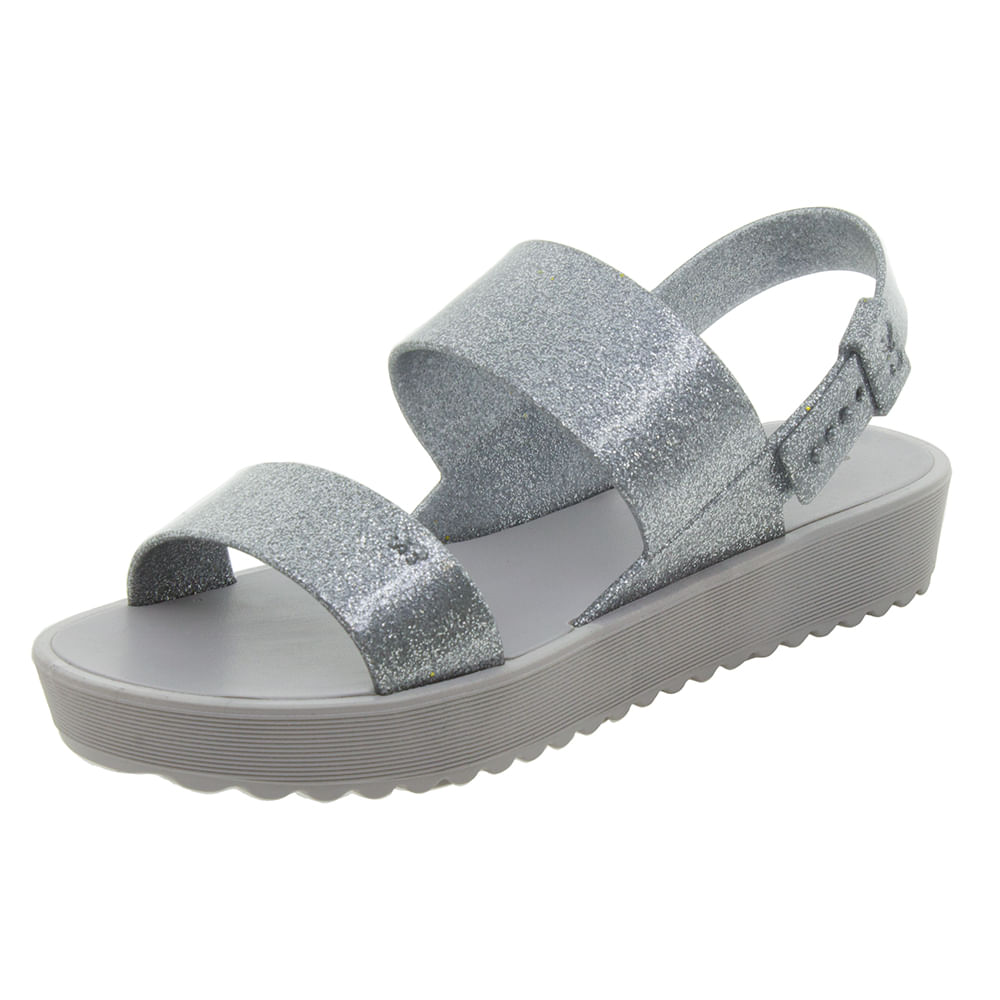 Sandália Feminina Flatform Clubber Prata Zaxy - 17222 | Clovis